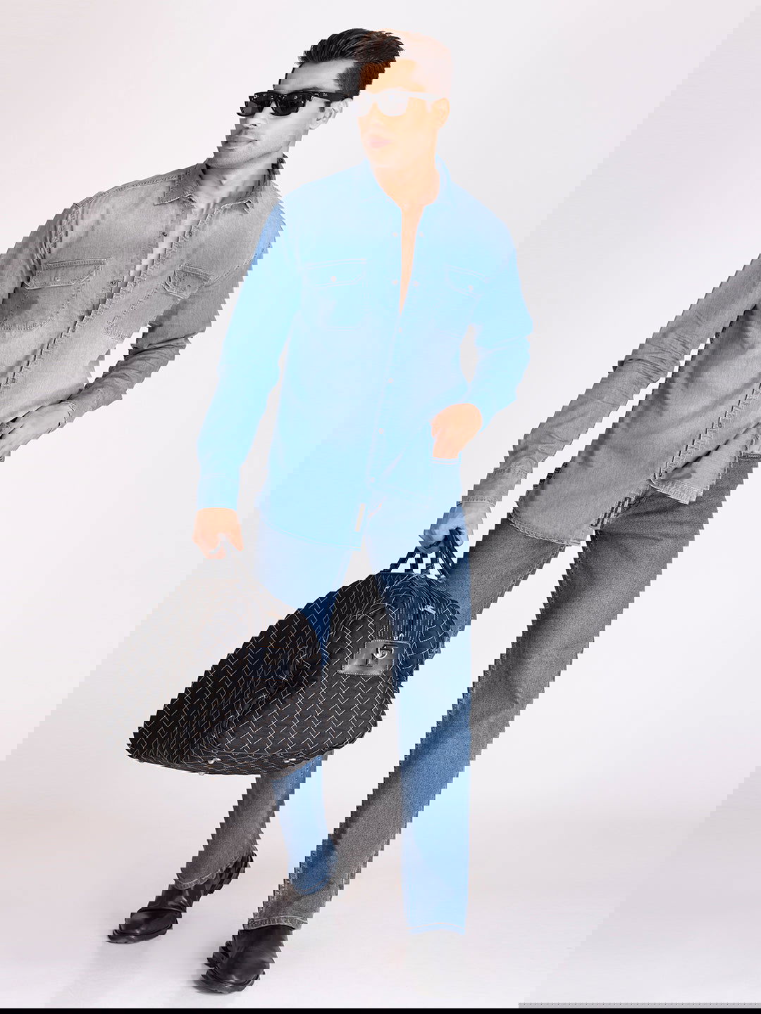 Dress Nice Shirts To Wear With Jeans PREMIUM SLUB DENIM SHIRT-SKY BLUE