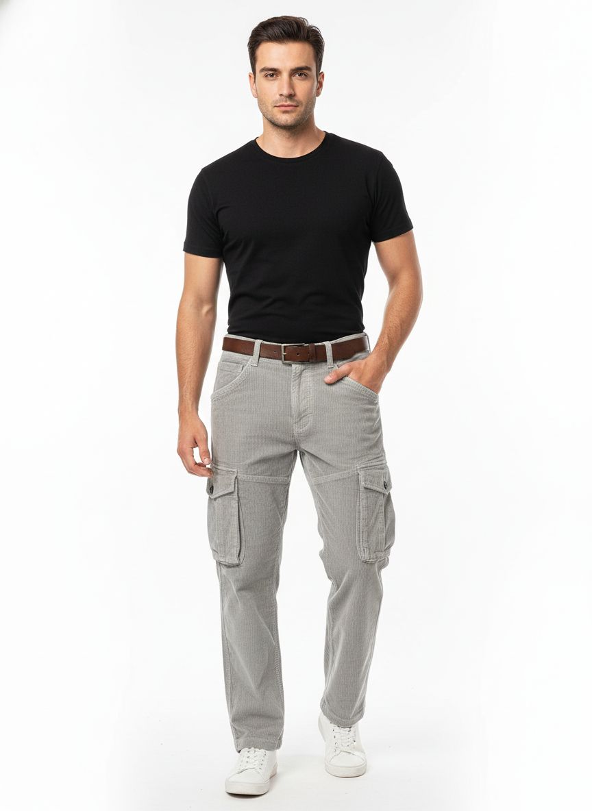 Men’s Grey Corduroy Cargo Pants