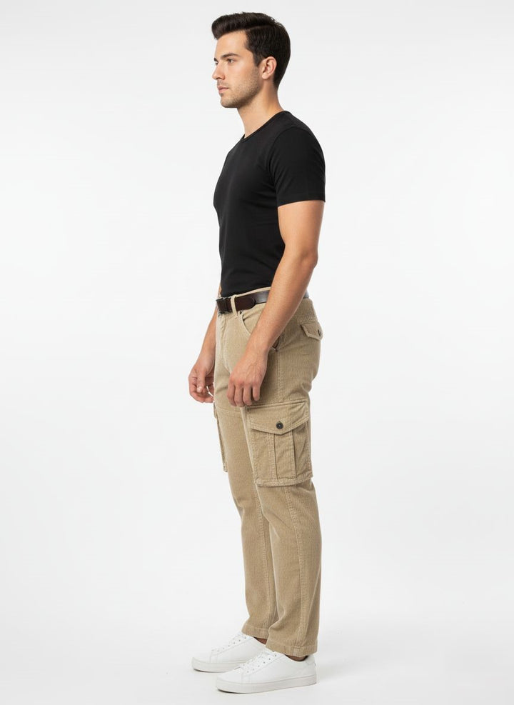 Men’s Beige Corduroy Cargo Pants