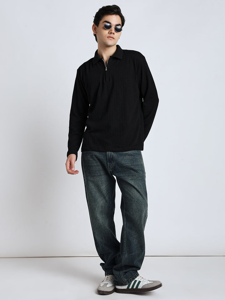 Black front chain zipper T-shirt