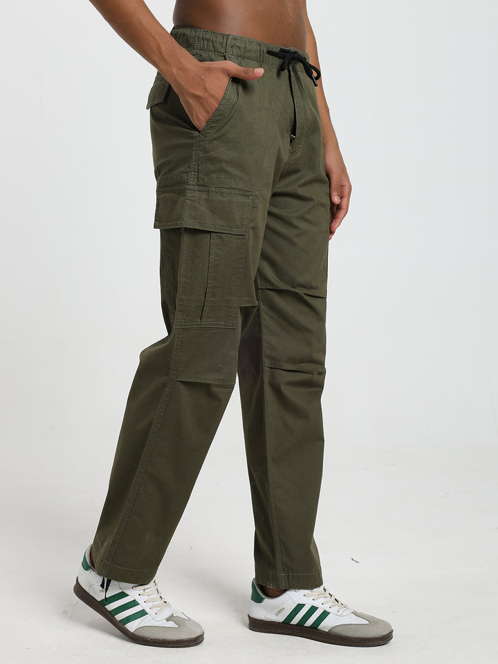 Men's Honeycomb weave straight fit olive cargo