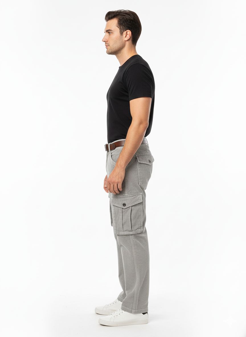 Men’s Grey Corduroy Cargo Pants