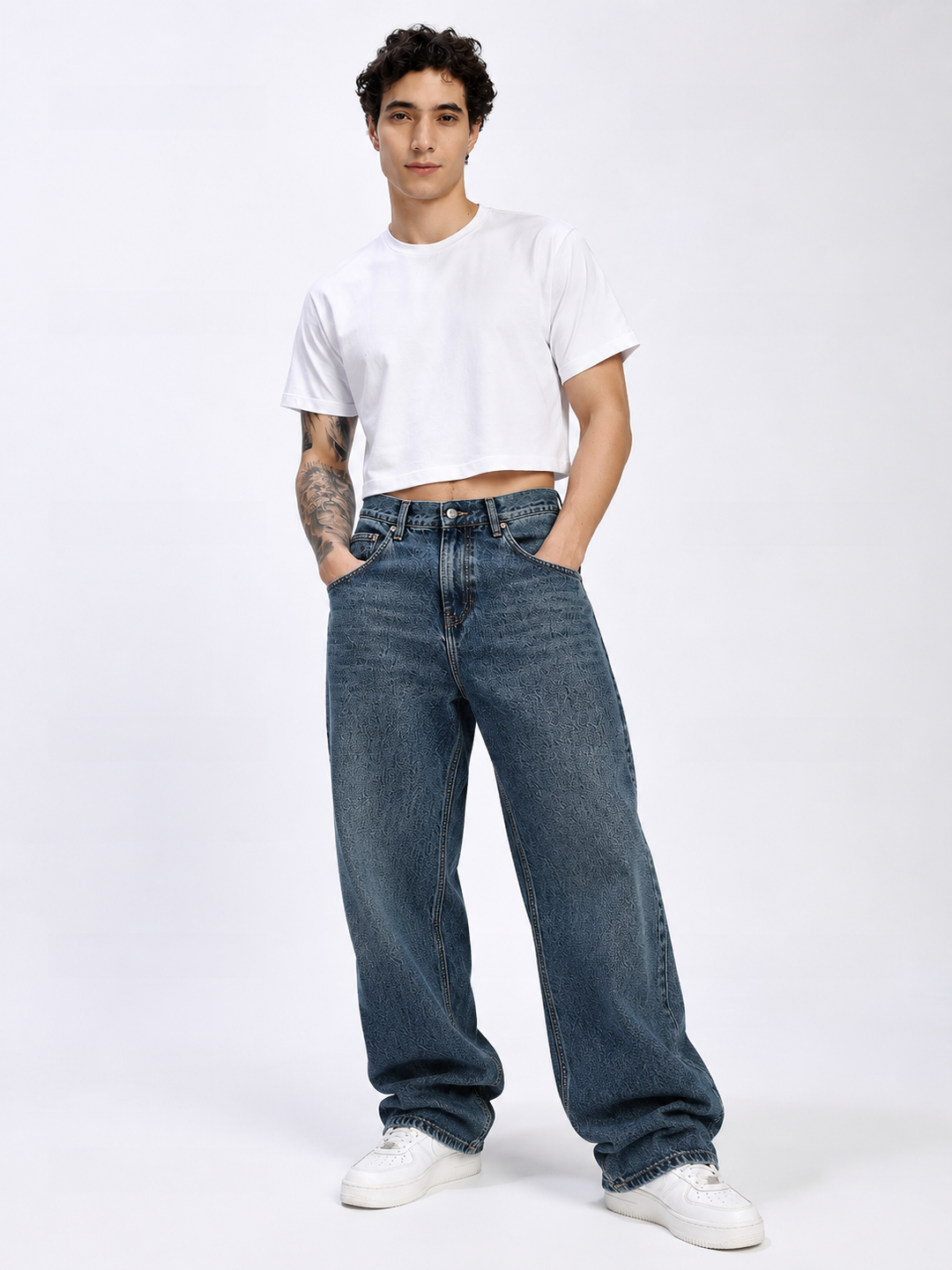 Men's Green Wash Baggy Fit Denim Jeans