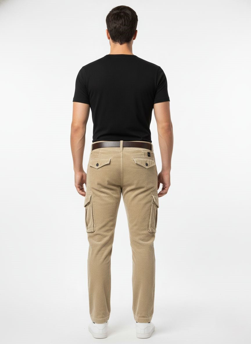 Men’s Beige Corduroy Cargo Pants
