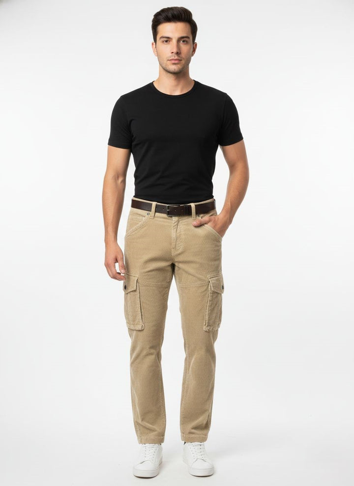 Men’s Beige Corduroy Cargo Pants