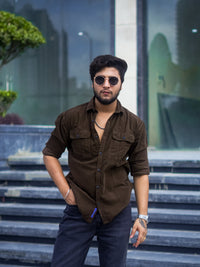 Men's Deep Brown Corduroy Oversized Shirt