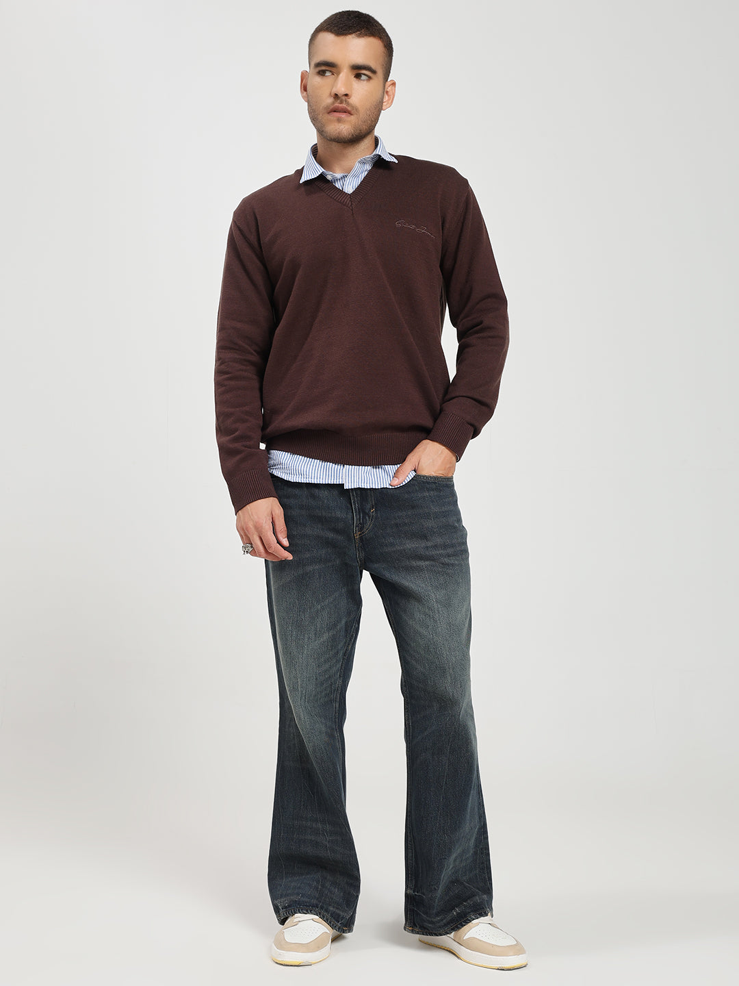Men’s Rich Brown V-Neck Sweater