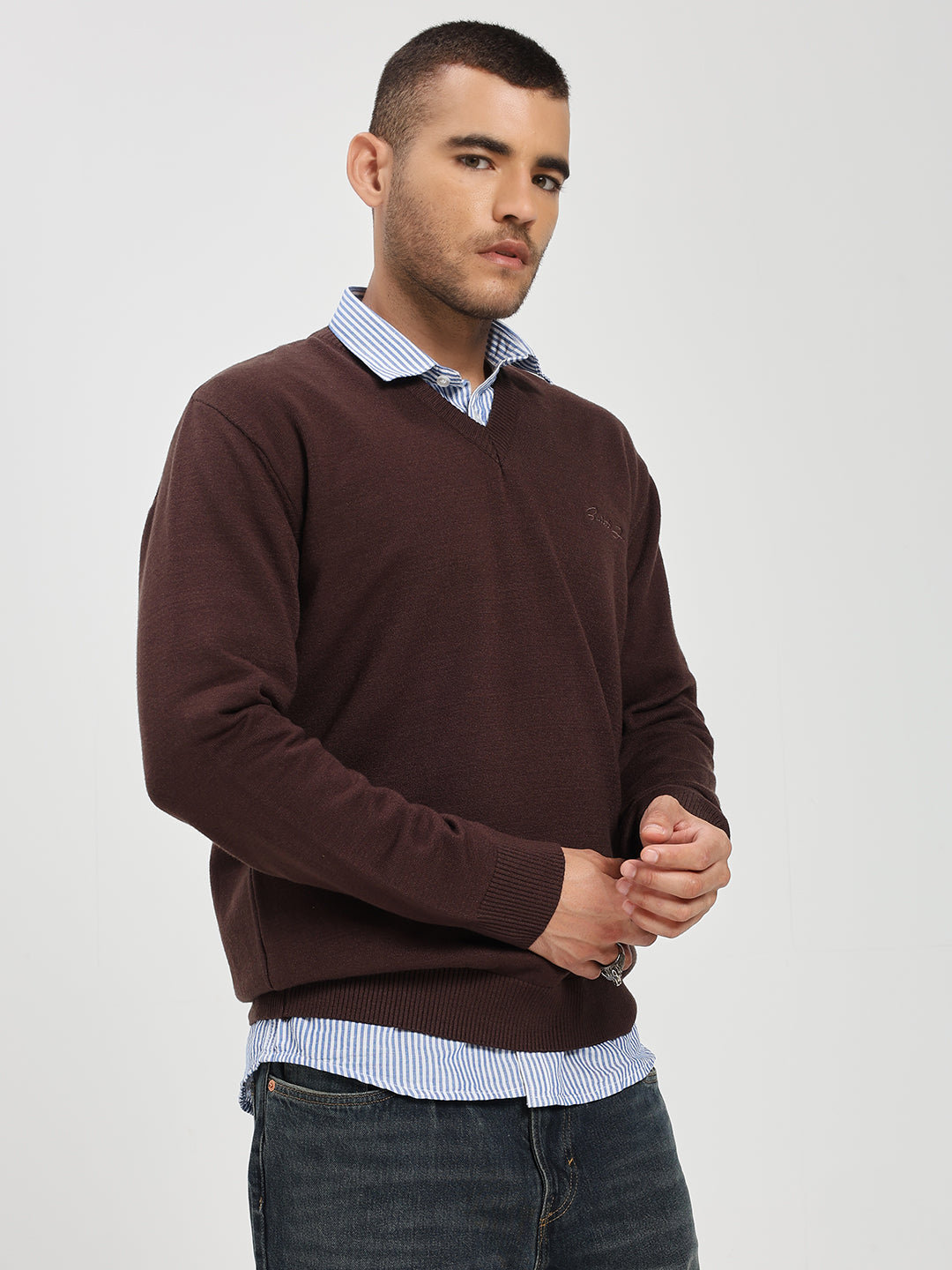 Men’s Rich Brown V-Neck Sweater