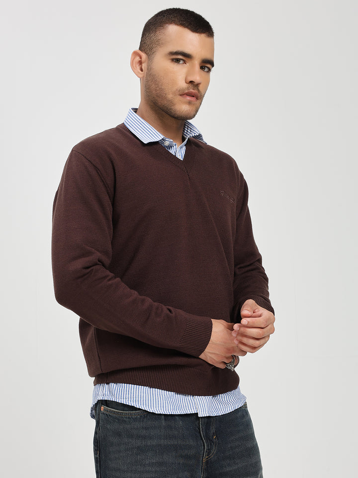 Men’s Rich Brown V-Neck Sweater