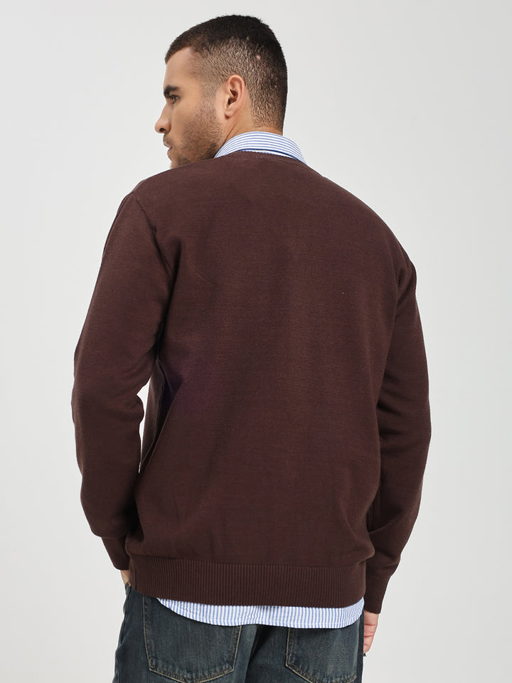 Men’s Rich Brown V-Neck Sweater