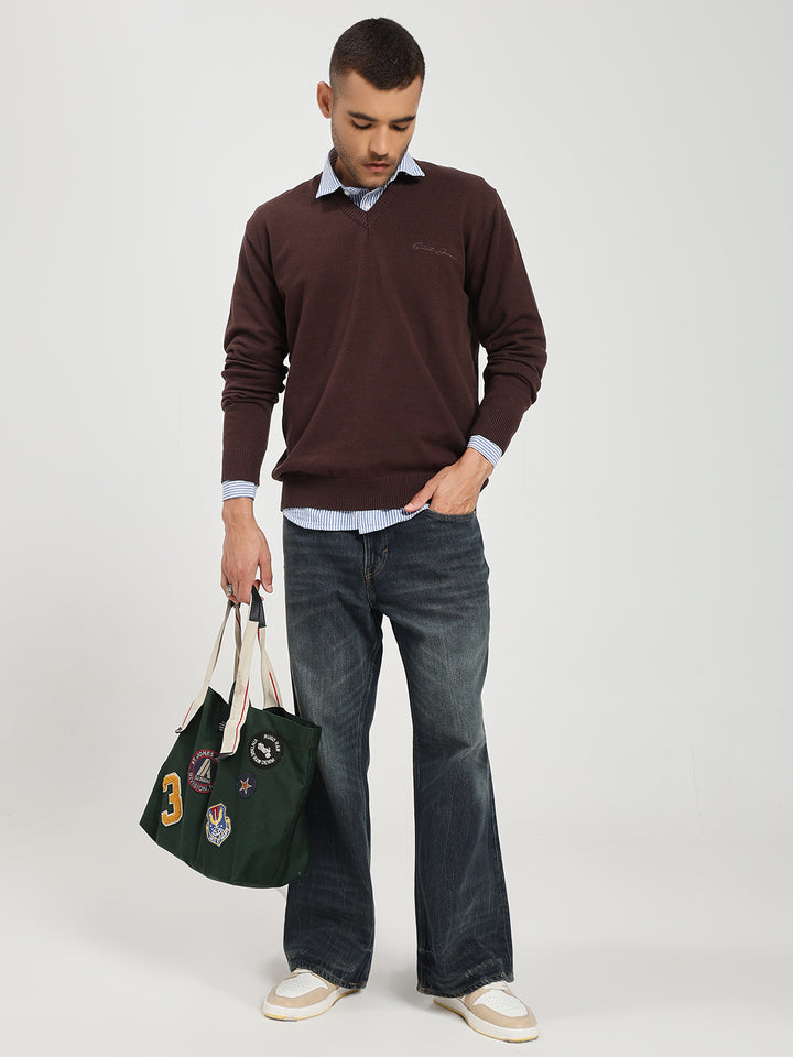 Men’s Rich Brown V-Neck Sweater