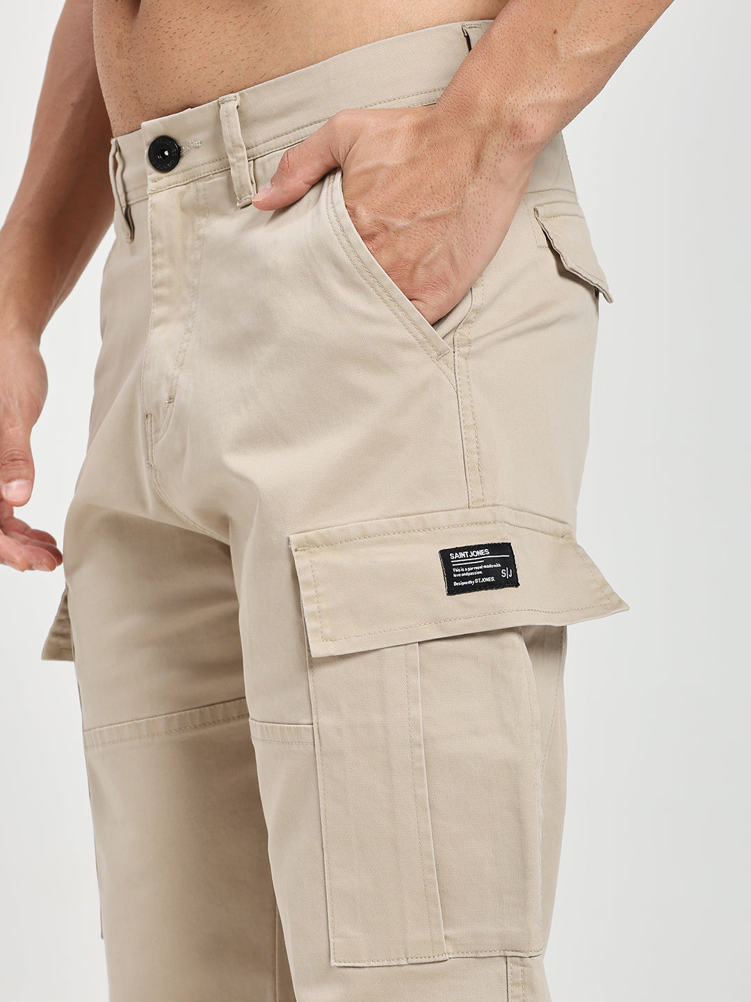 Men’s Relaxed Fit Beige Cargo Pants