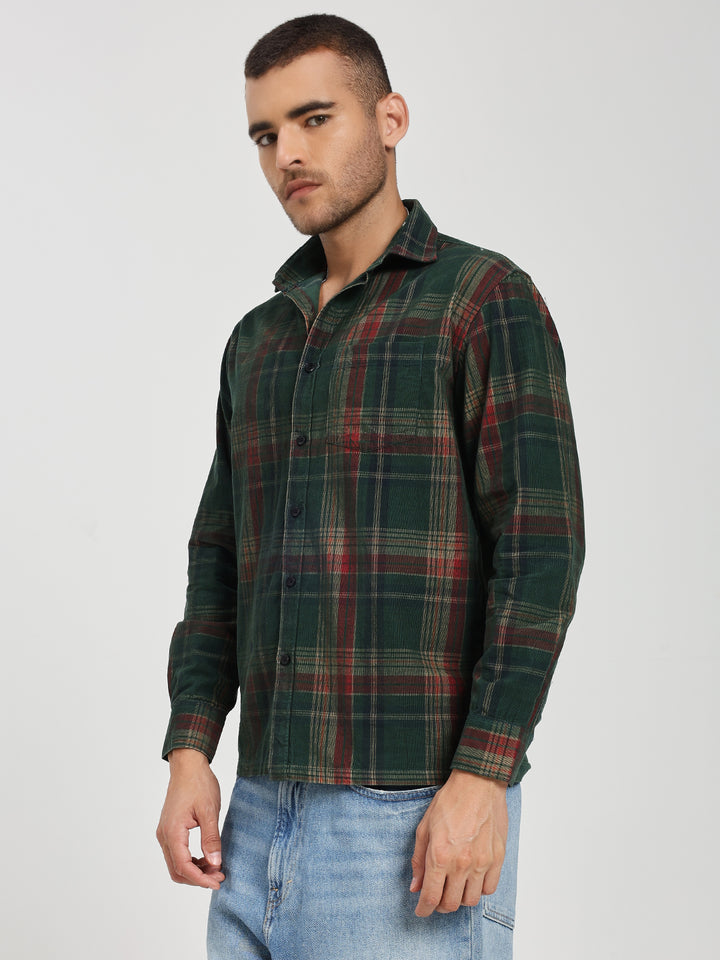 Men’s Green & Red Tartan corduroy Shirt
