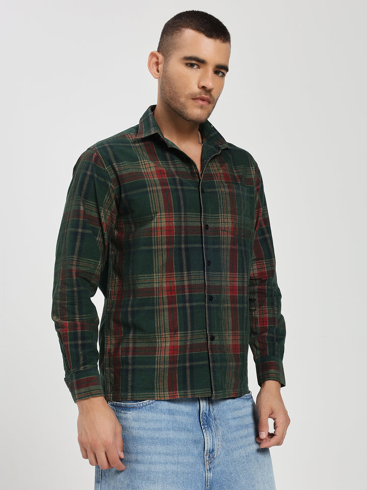 Men’s Green & Red Tartan corduroy Shirt