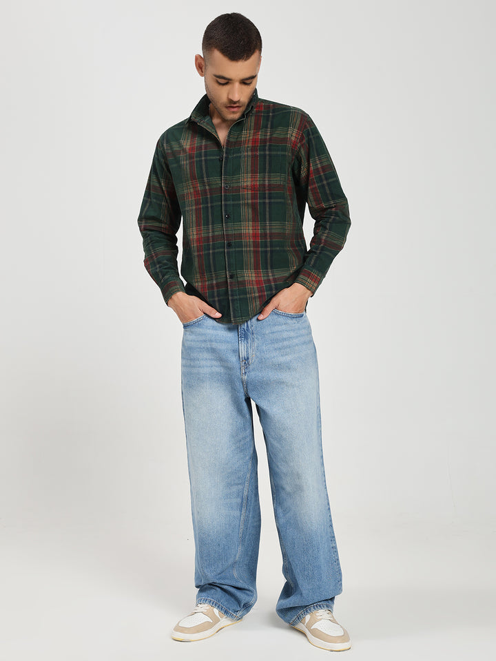 Men’s Green & Red Tartan corduroy Shirt