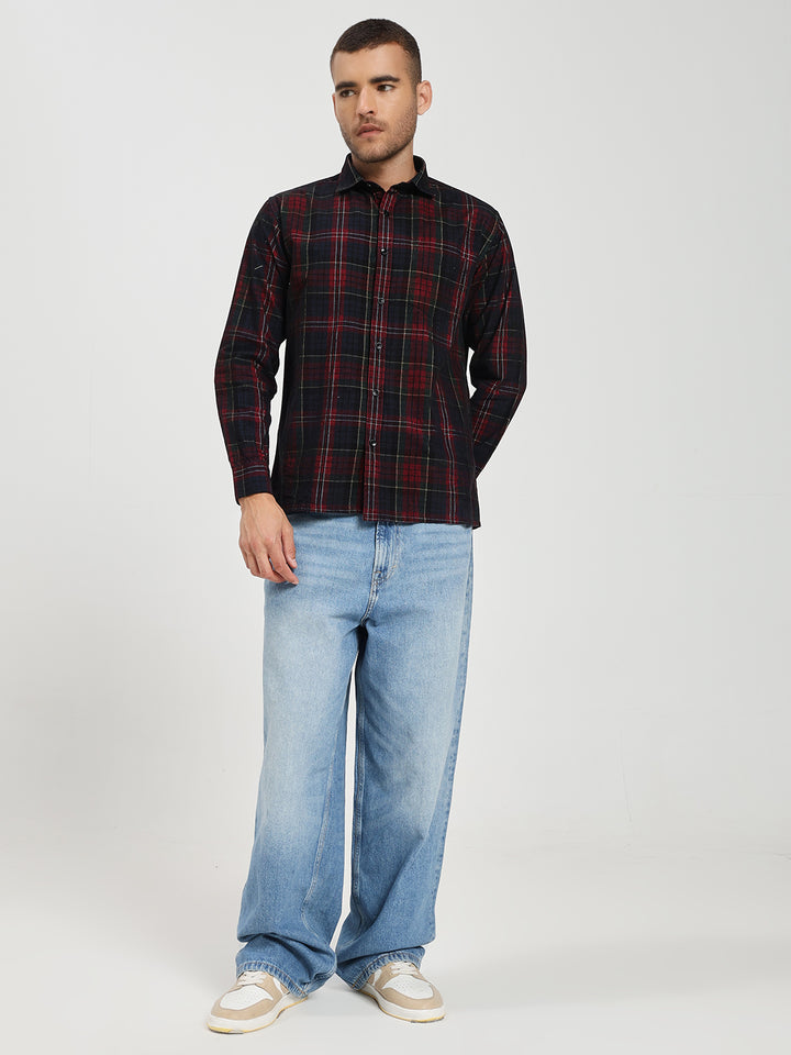 Men’s Navy & Red Tartan corduroy Shirt
