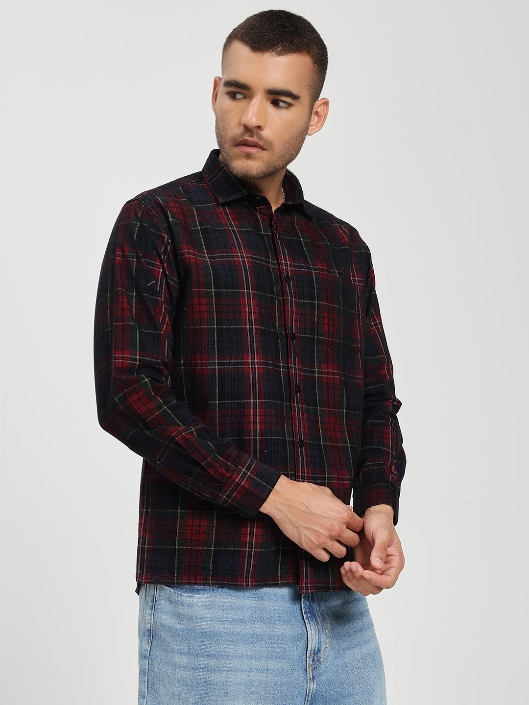 Men’s Navy & Red Tartan corduroy Shirt