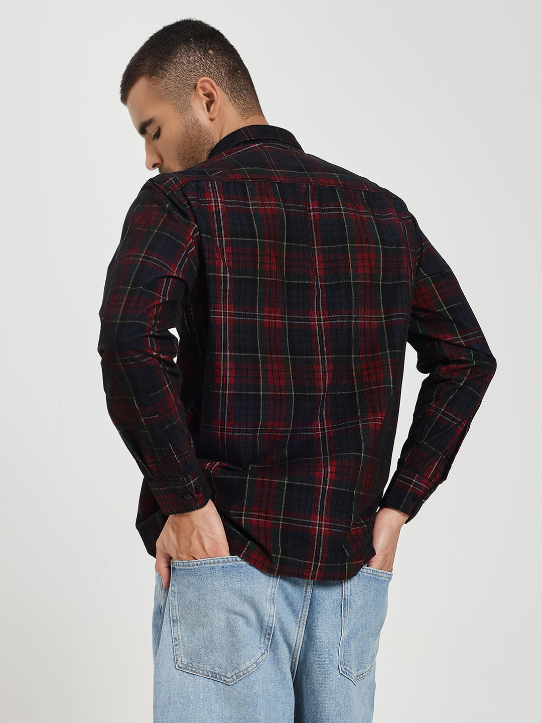 Men’s Navy & Red Tartan corduroy Shirt
