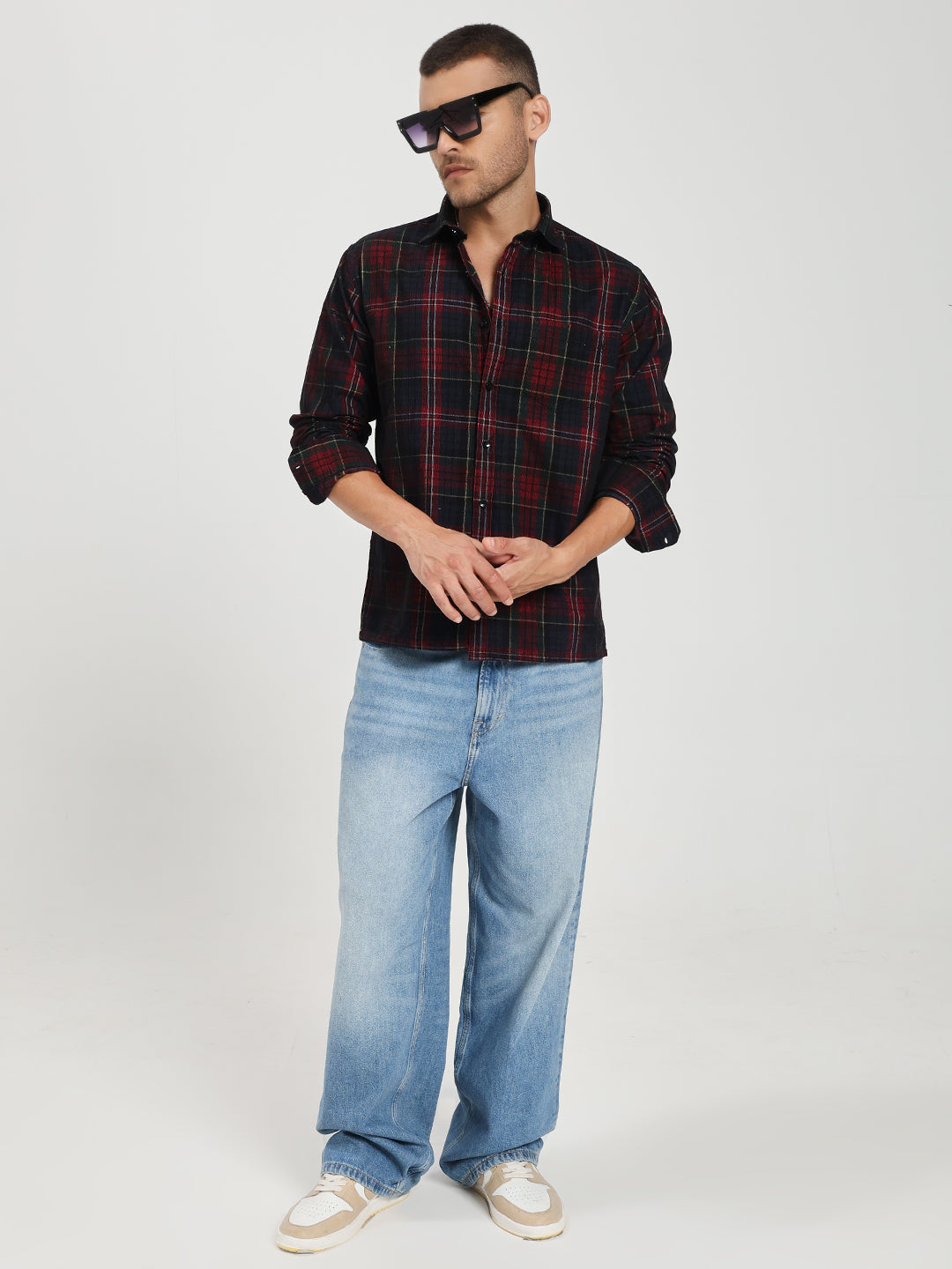 Men’s Navy & Red Tartan corduroy Shirt