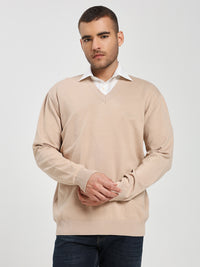 Men’s Beige V-Neck Sweater