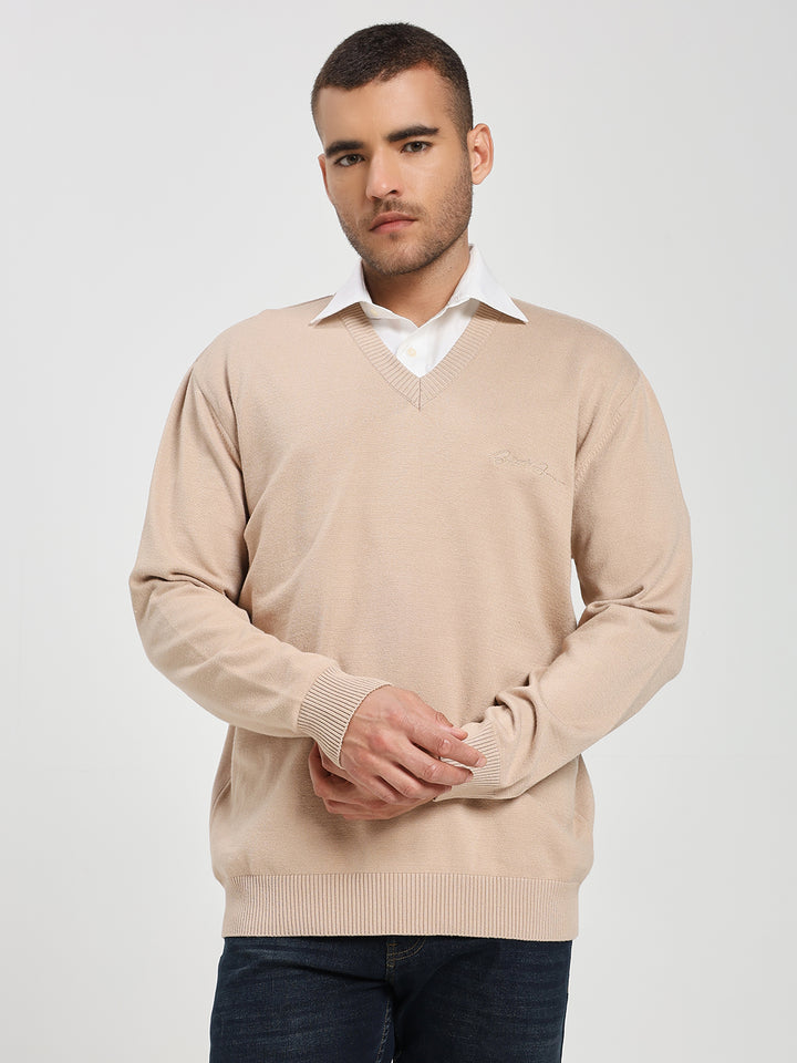 Men’s Beige V-Neck Sweater