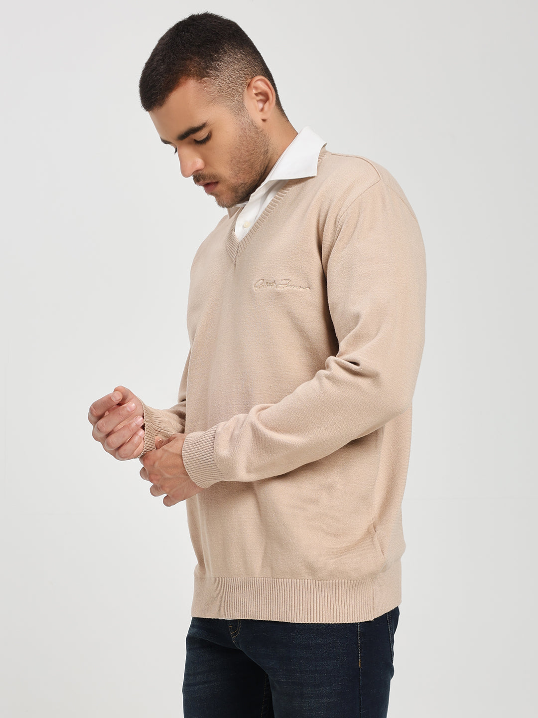 Men’s Beige V-Neck Sweater