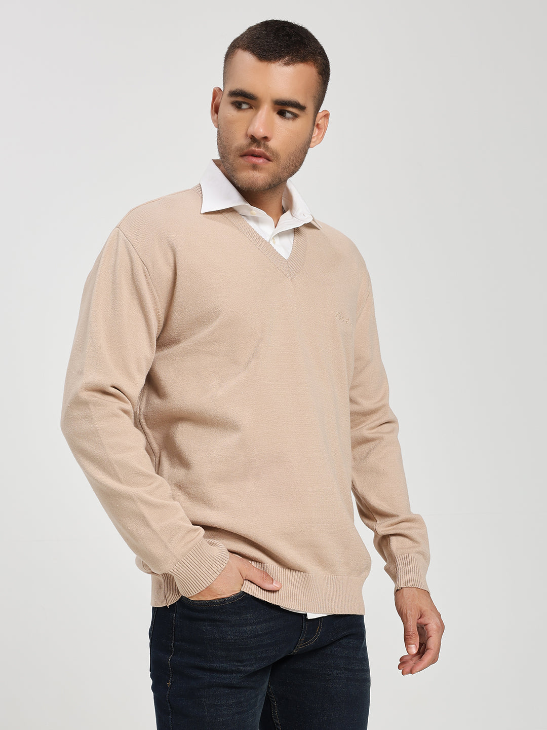 Men’s Beige V-Neck Sweater