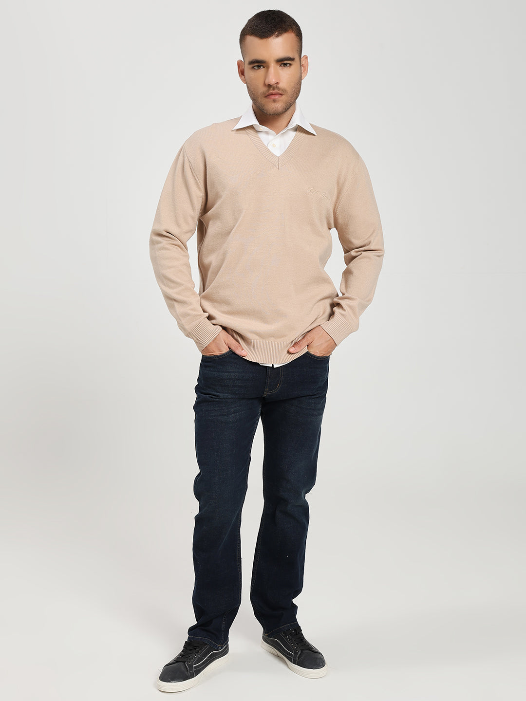 Men’s Beige V-Neck Sweater