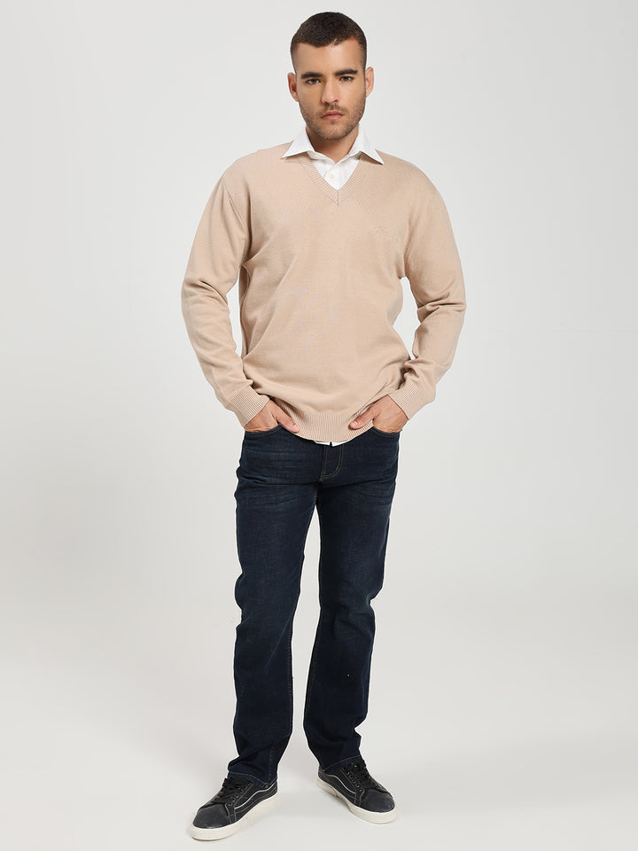 Men’s Beige V-Neck Sweater