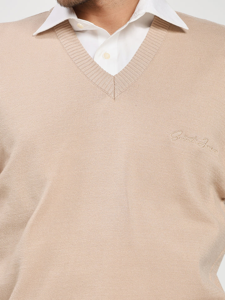 Men’s Beige V-Neck Sweater