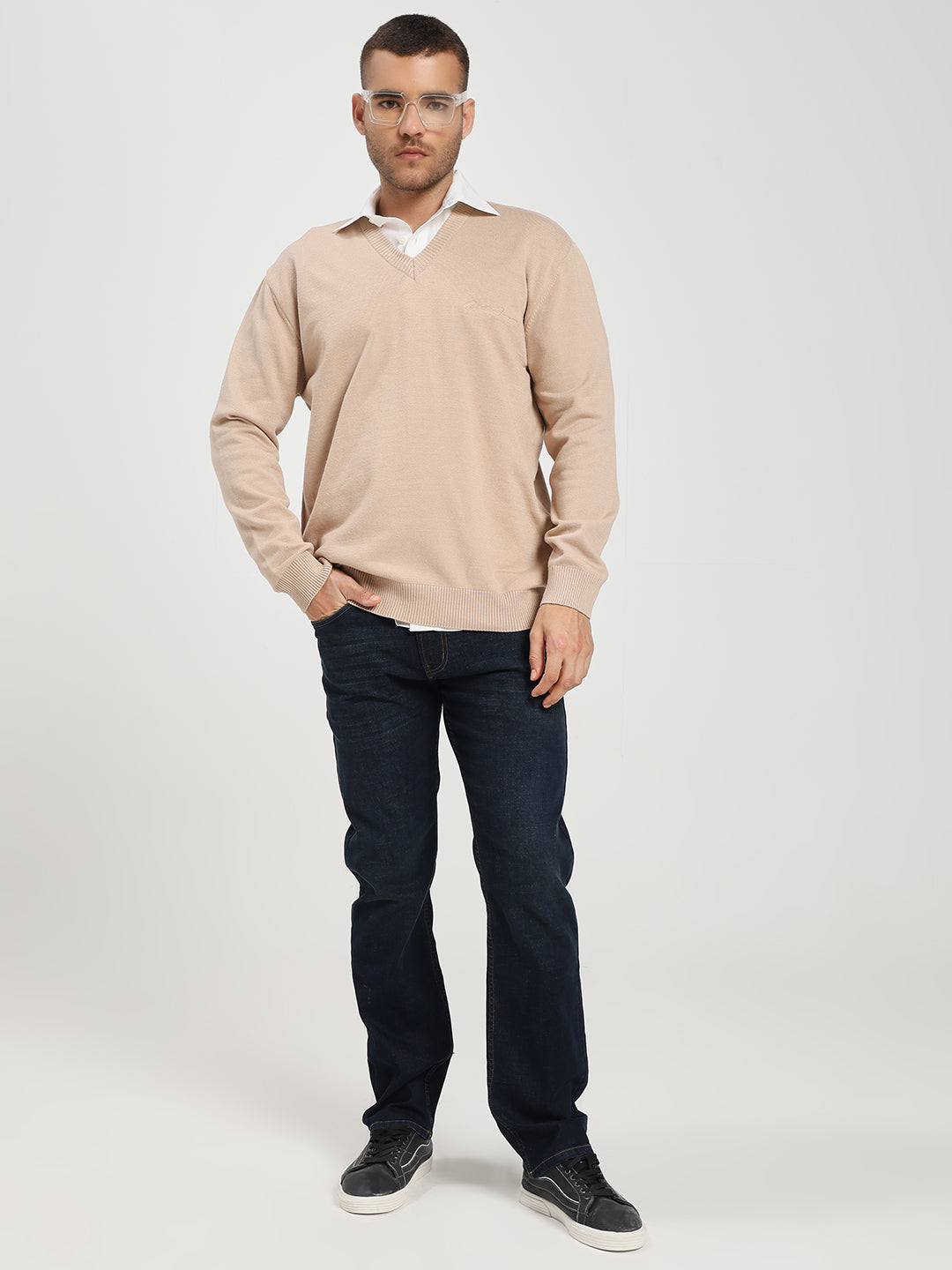 Men’s Beige V-Neck Sweater
