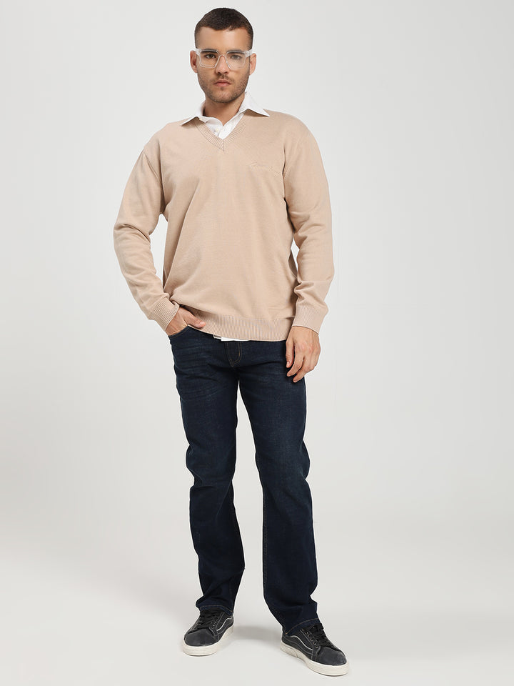 Men’s Beige V-Neck Sweater