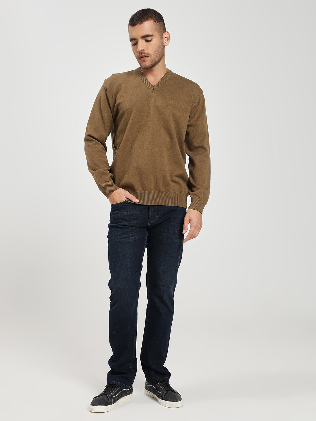 Men’s Khaki V-Neck Sweater