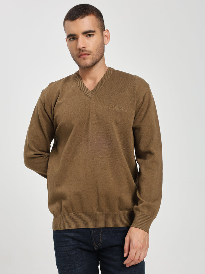 Men’s Khaki V-Neck Sweater