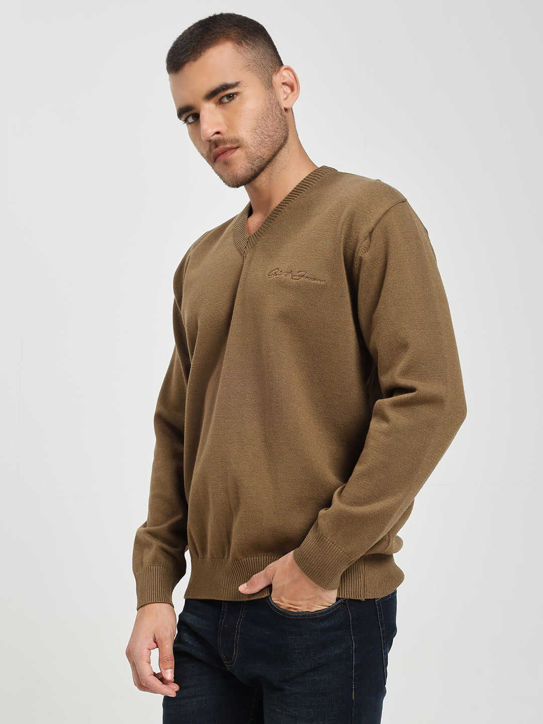 Men’s Khaki V-Neck Sweater