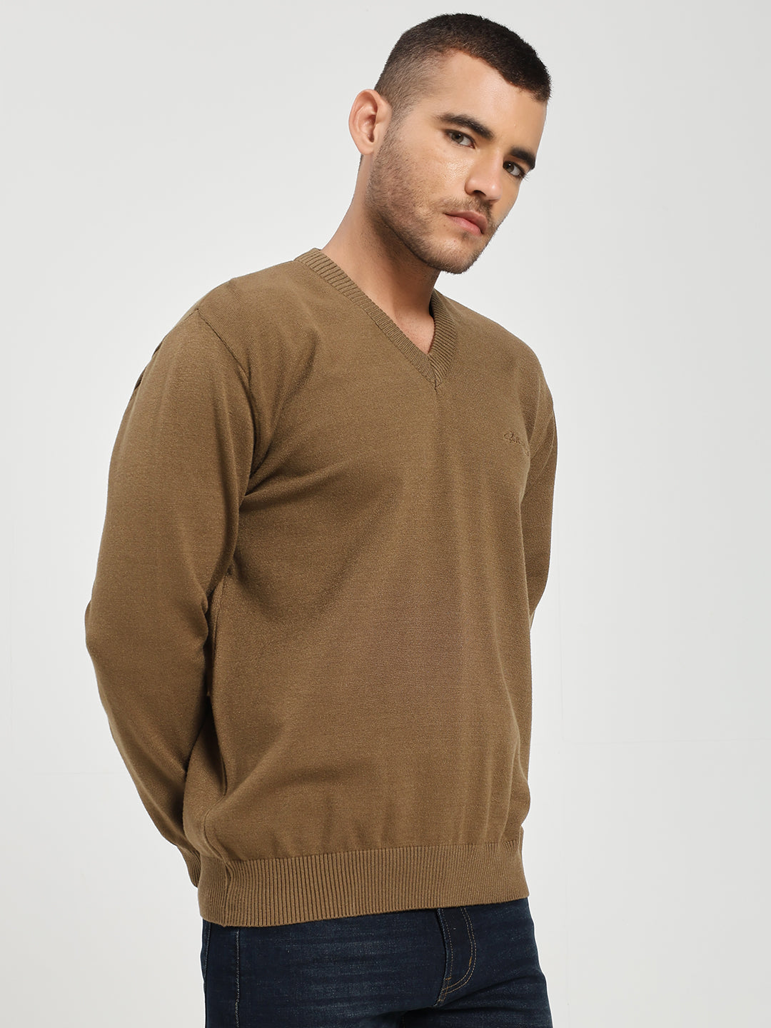 Men’s Khaki V-Neck Sweater