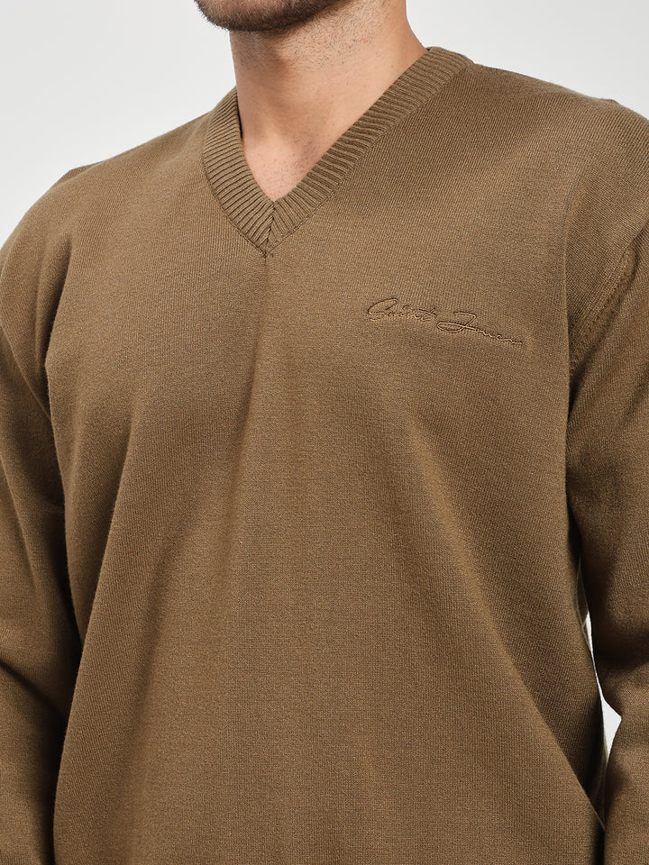Men’s Khaki V-Neck Sweater