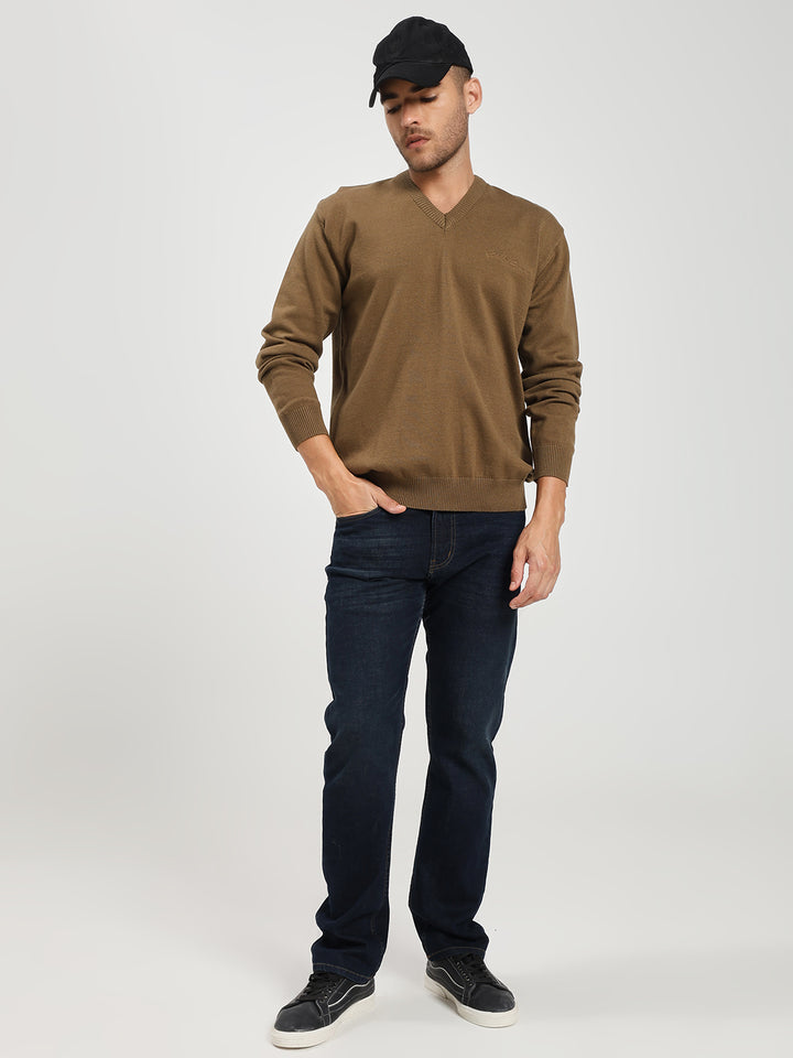 Men’s Khaki V-Neck Sweater
