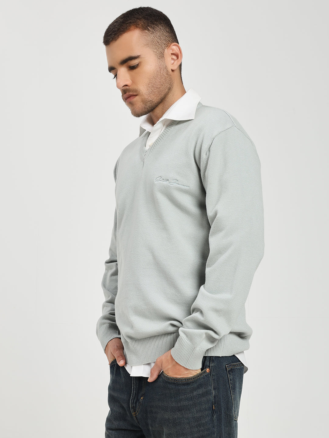 Men’s Icy Blue V-Neck Sweater