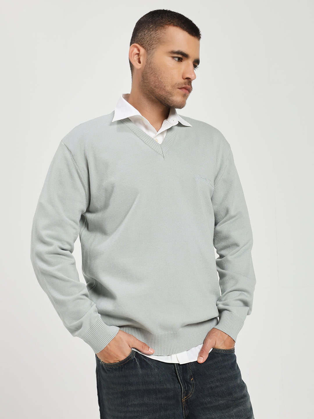 Men’s Icy Blue V-Neck Sweater