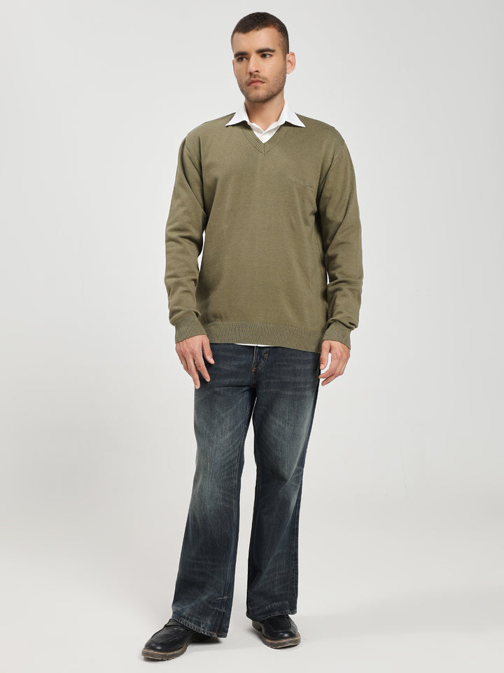 Men’s Olive Green V-Neck Sweater