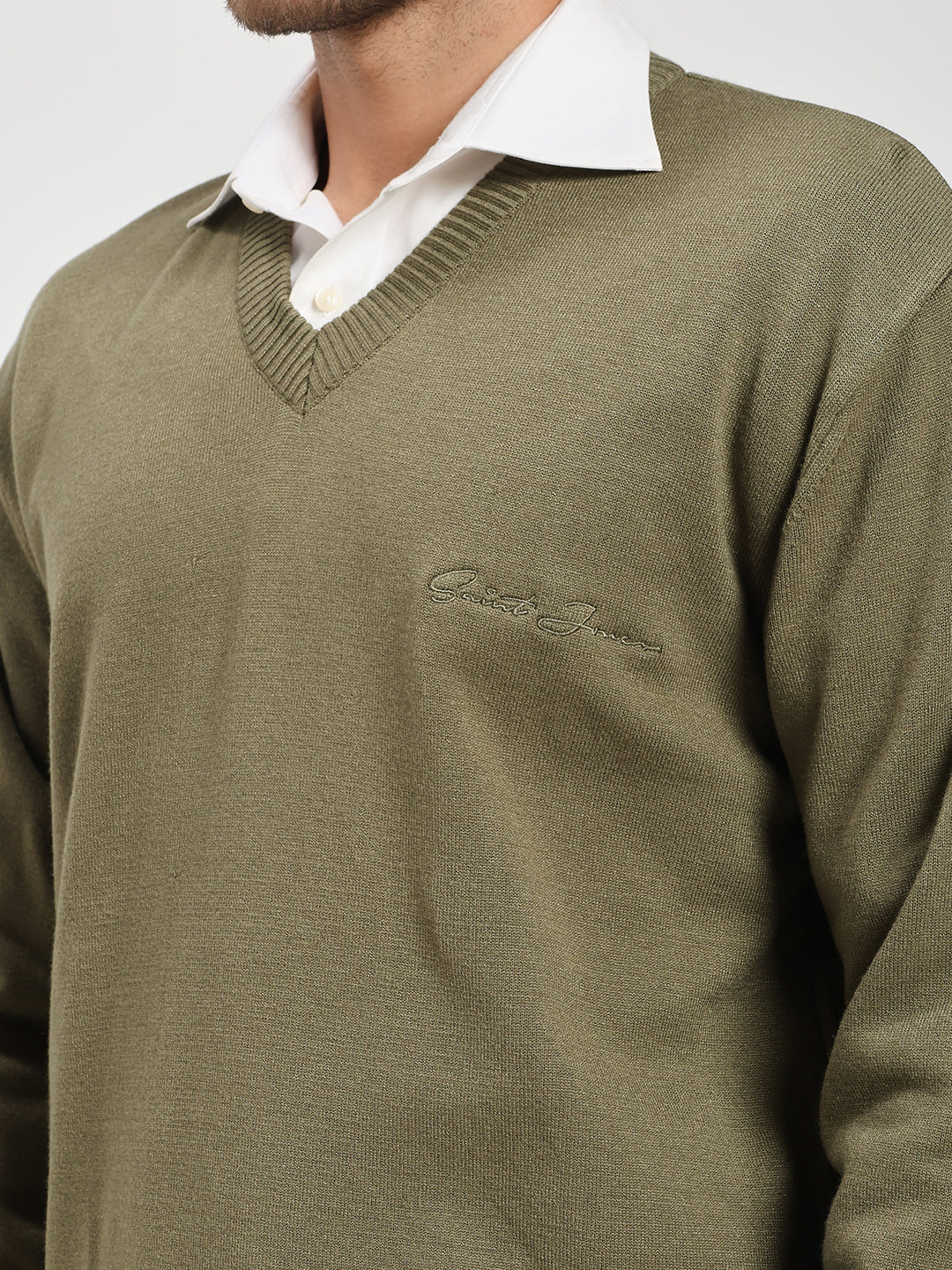 Men’s Olive Green V-Neck Sweater