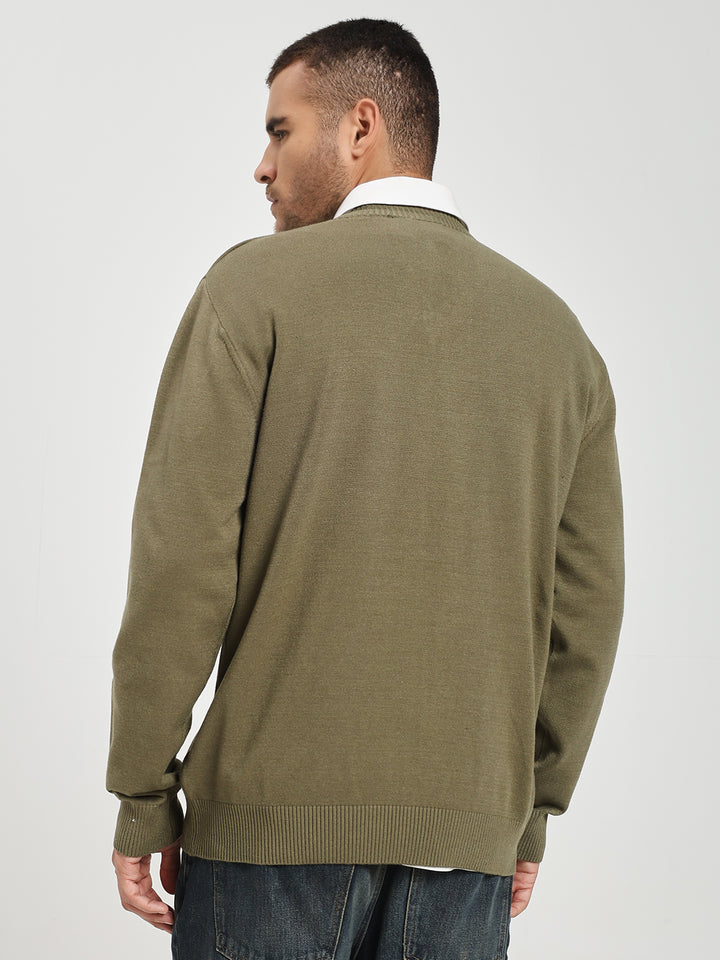 Men’s Olive Green V-Neck Sweater