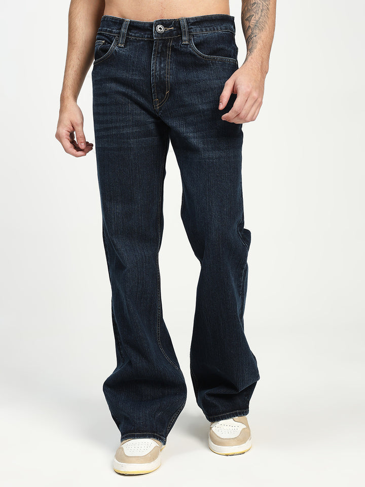 Man Wearing Bell Bottom Jeans on white background 