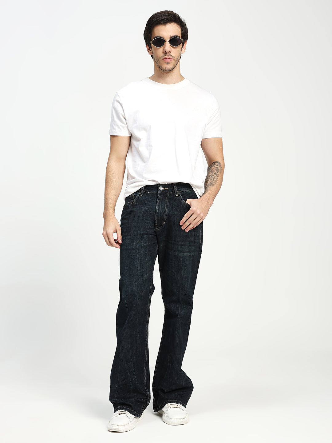 Men’s Dark Blue Bootcut Denim Jeans
