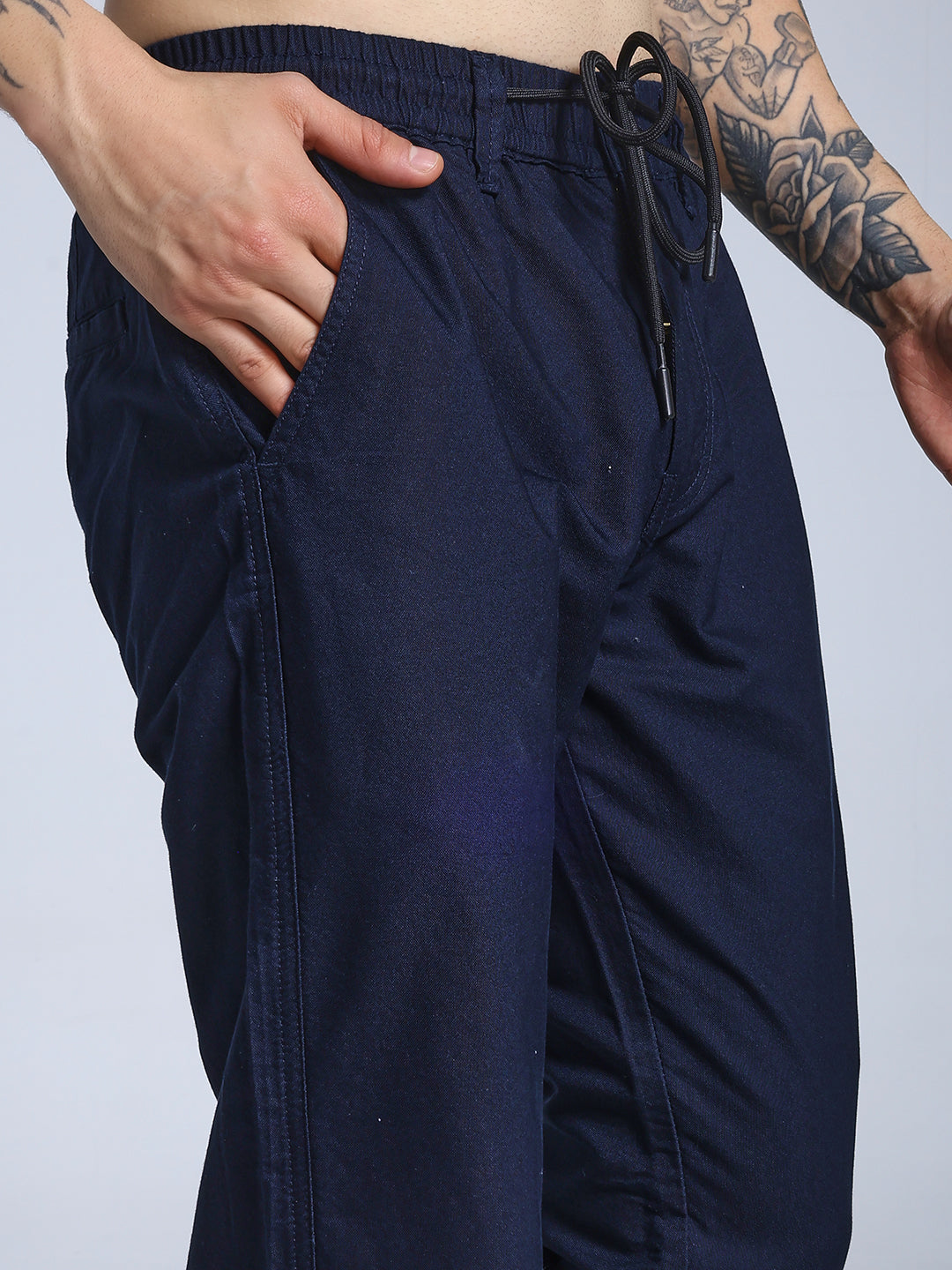 Navy blue elastic dobby travel jogger