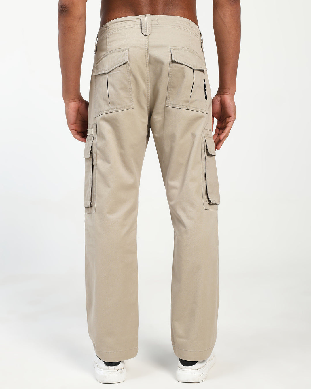 Men’s Beige Straight Fit Cargo Pants with Utility Pockets