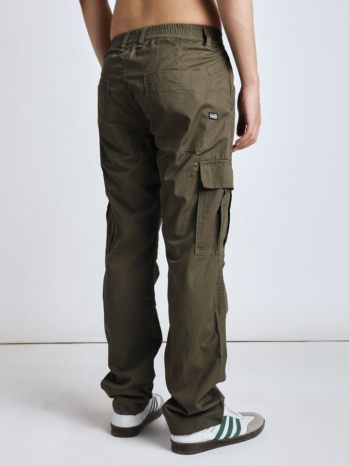 Men's New edition Six pockets straight olive cargo