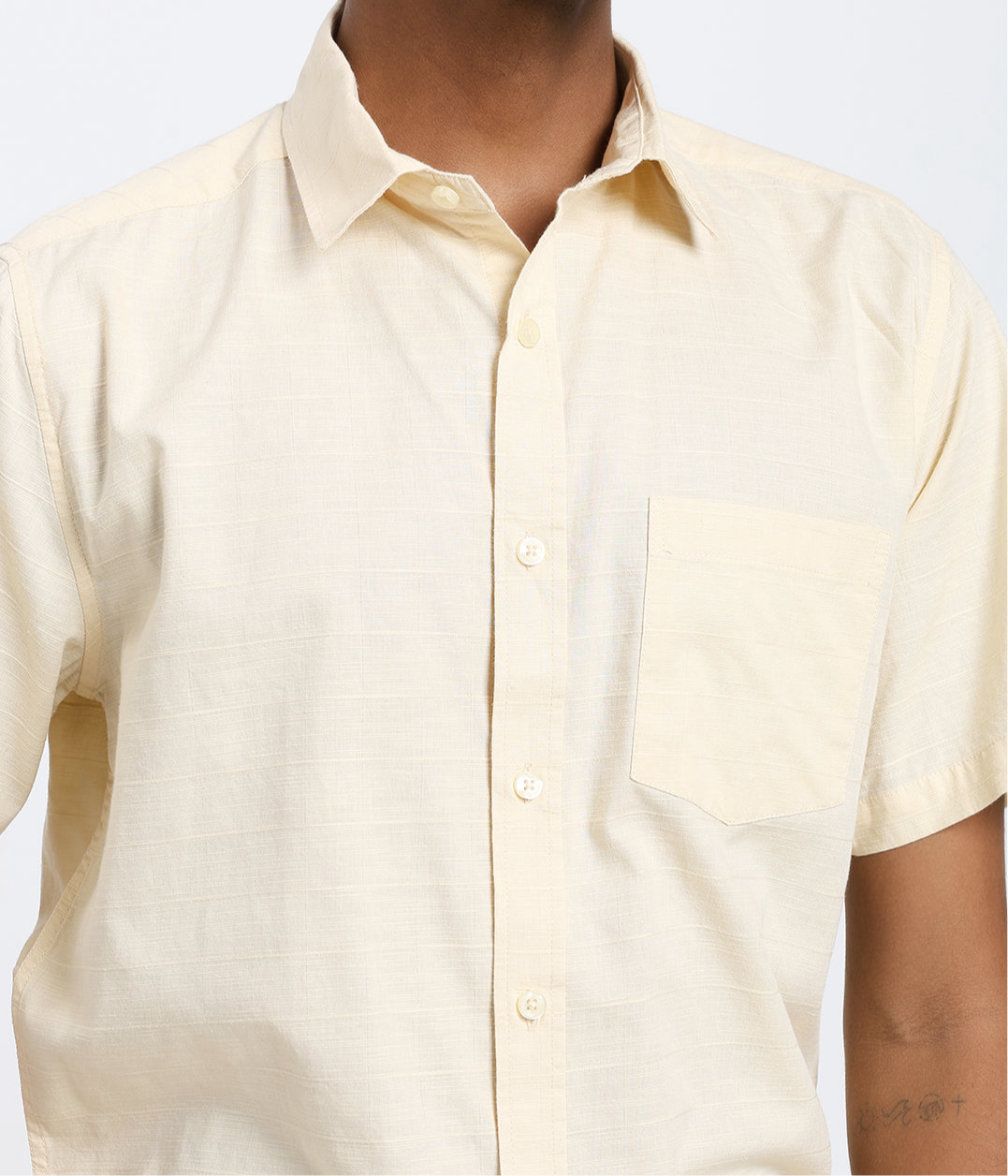 Canary yellow linen blend half shirt