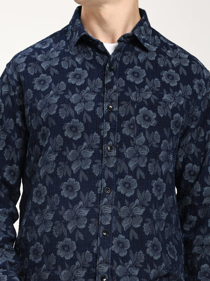 Blue Denim Patterned floral Shirt
